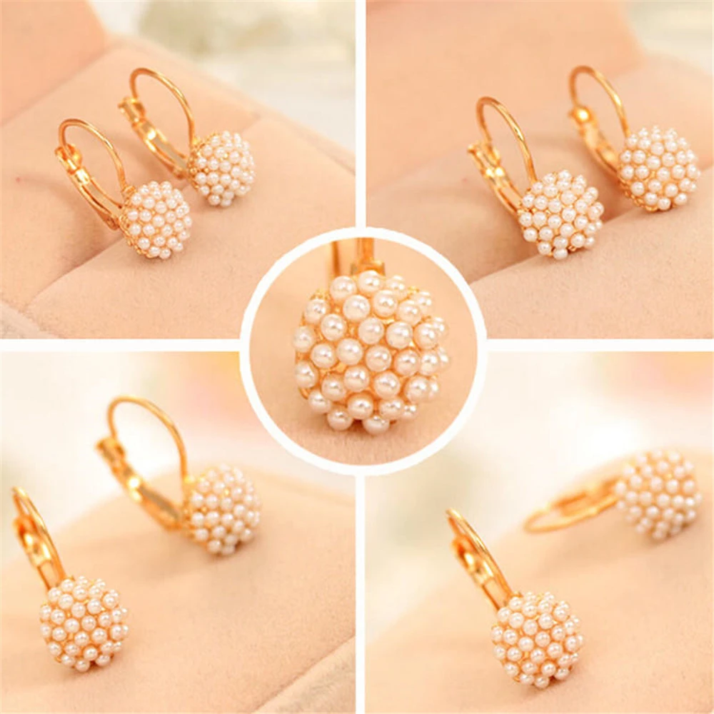 Lovely Simulated-pearl Beads Gold Color Ear Accessories Stud Earrings for Women Girl Jewelry Gift Wedding