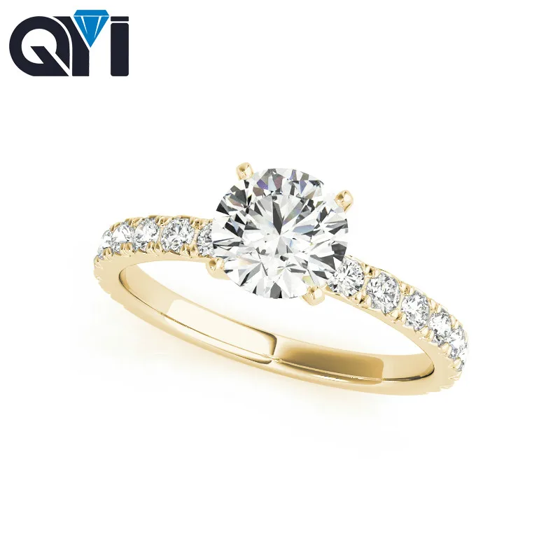 

QYI 14k Yellow Gold 4 Prong Moissanite Diamond Wedding Ring For Women Single Row Solitaire Engagement Rings