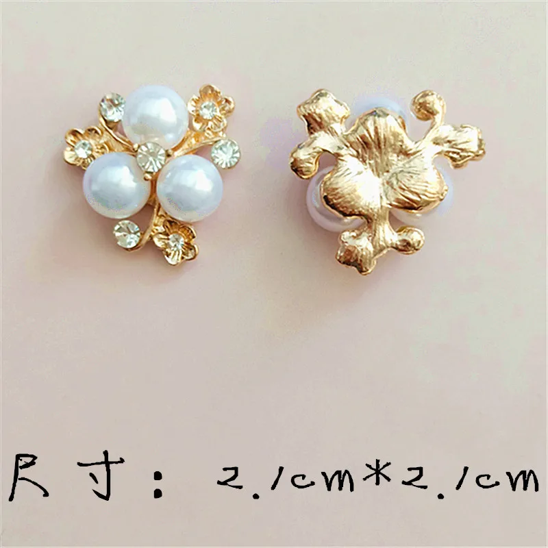 50PCS Alloy Material Gold color Imitation Pearl Crystal Flower Charm Pendant for Head DIY Wedding Jewelry Accessory Findings