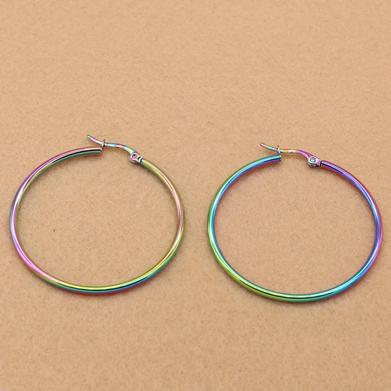 45mm Titanium 316L Stainless Steel Hoop Earrings Colorful Vacuum Plating No Fade Anti-allergy