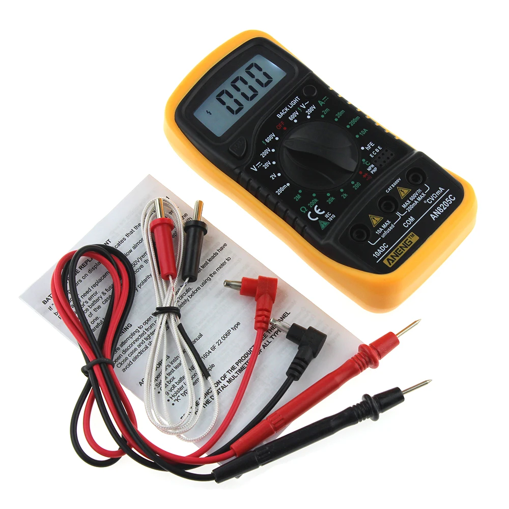 Digital Multimeter Voltmeter Ammeter AC DC OHM Volt Tester LCD Test Current Temperature Probes HFE Inductance Transistor Test