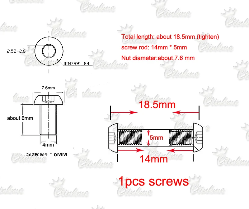 18.5mm *5mm (black) Stainless steel Knife Handle Mushroom Chicago Screws Suitable for 5mm hole