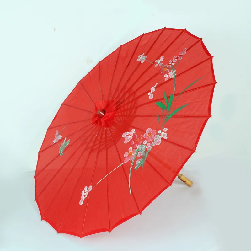 Chinese 56cm Red Umbrella Peach Blossom Sun Parasols Bamboo Paper Craft Umbrella Traditional Dance Color Parasol Wedding Props