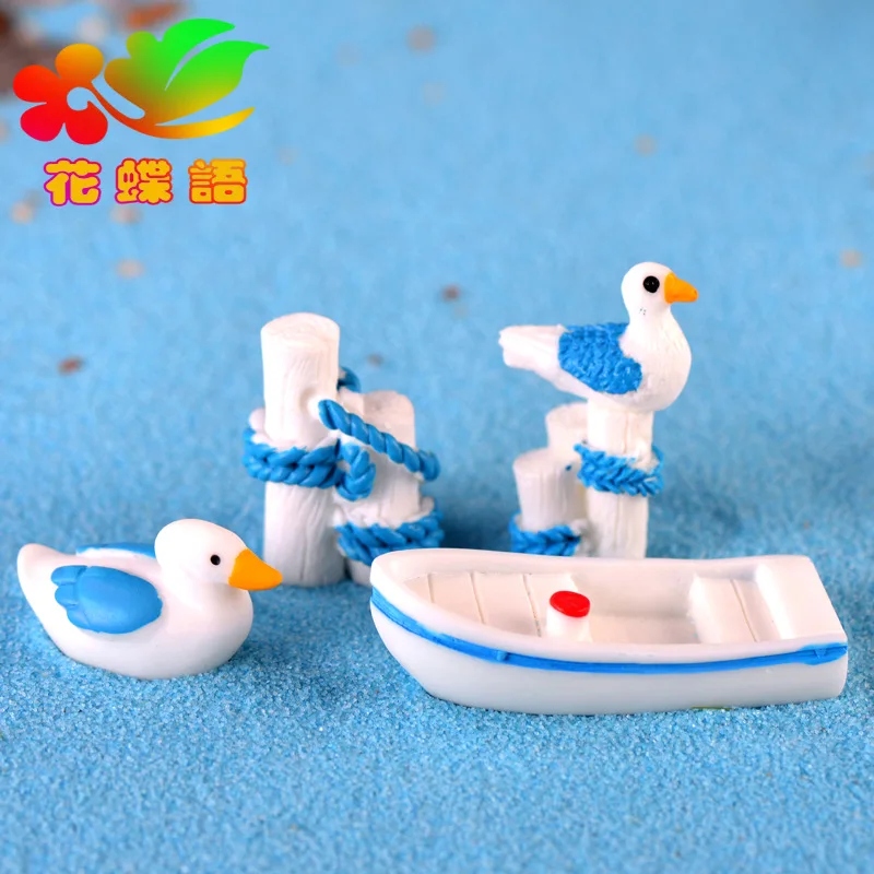 5 PCs Stake Seagull Mini Resin Boat Cartoon Mediterranean Landscape Seagull Toy Gift Decorations Bird Figurines Ornament