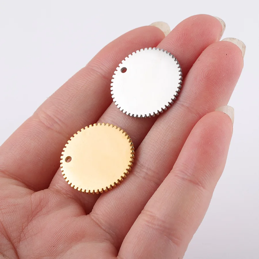 100% Stainless Steel Round Gear Tag Charm For Jewelry Making 20mm Circle Blank Metal Tags Mirror Polished Wholesale 10pcs