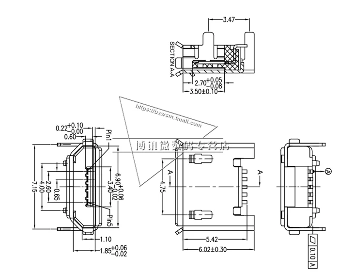 10Pcs Micro Usb Connectors 5-Pin Jack Micro Usb, Dip4 Feet 5 Pins Konektor Usb Mikro Ekor Pengisian Socket Terminal