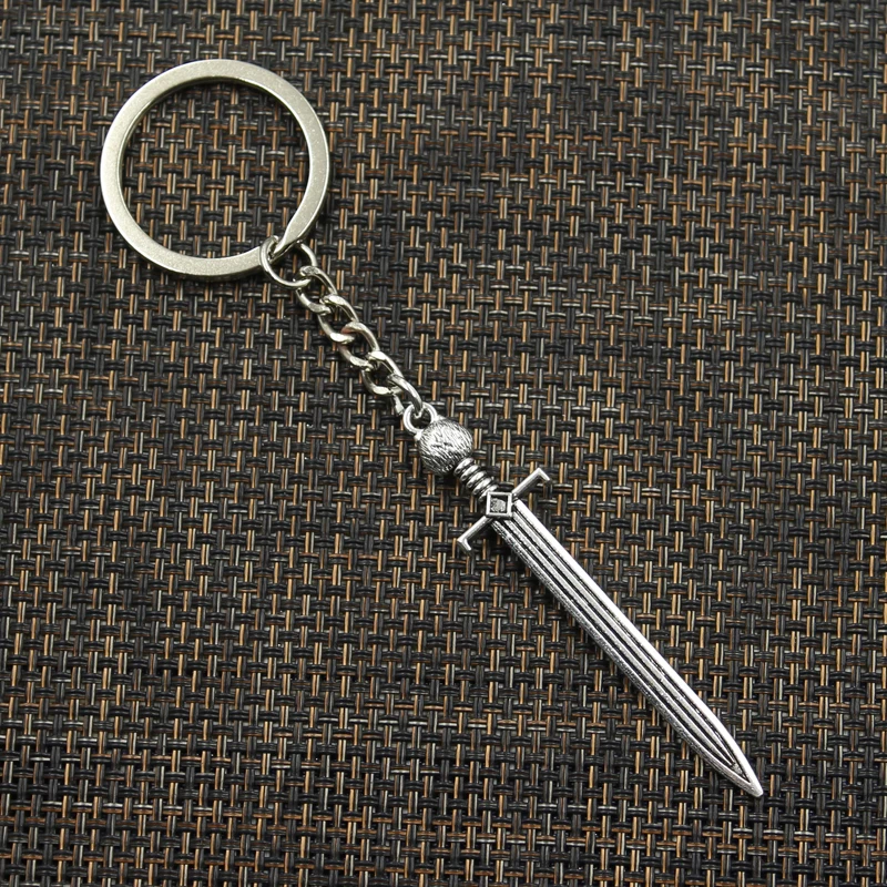 New Fashion Keychain 66x15mm Sword Cat Bronze Silver Color Pendants DIY Men Jewelry Car Key Chain Ring Holder Souvenir For Gift