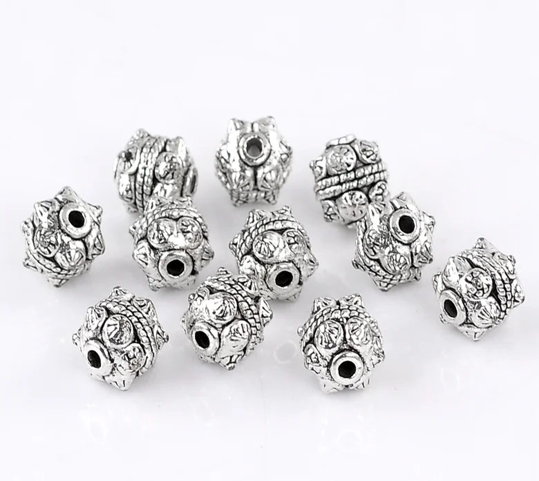 Doreen Box hot-  Charm Beads Pettern Carved Silver Color 11x10mm,20PCs (B22203)