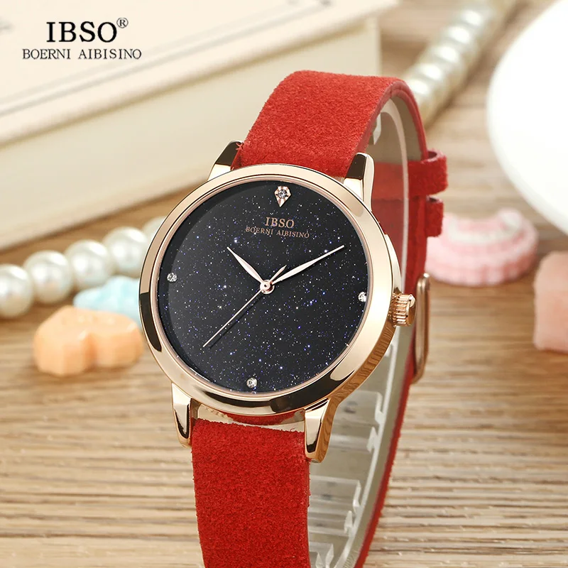 IBSO New Brand Fashion Starry Sky Women Watches 2018 Genuine Leather Strap Quartz Watch Women Casual Galaxy Ladies Watch