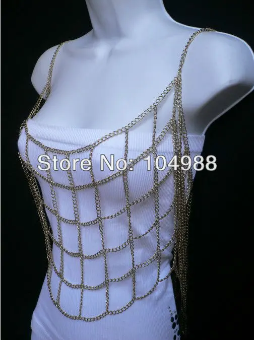 NEW DESIGN WOMEN GOLD/SILVER/GRAY SEXY NET MULTI-LAYERS CHAINS CLOTHING FASHION METAL CHAINS JEWELRY