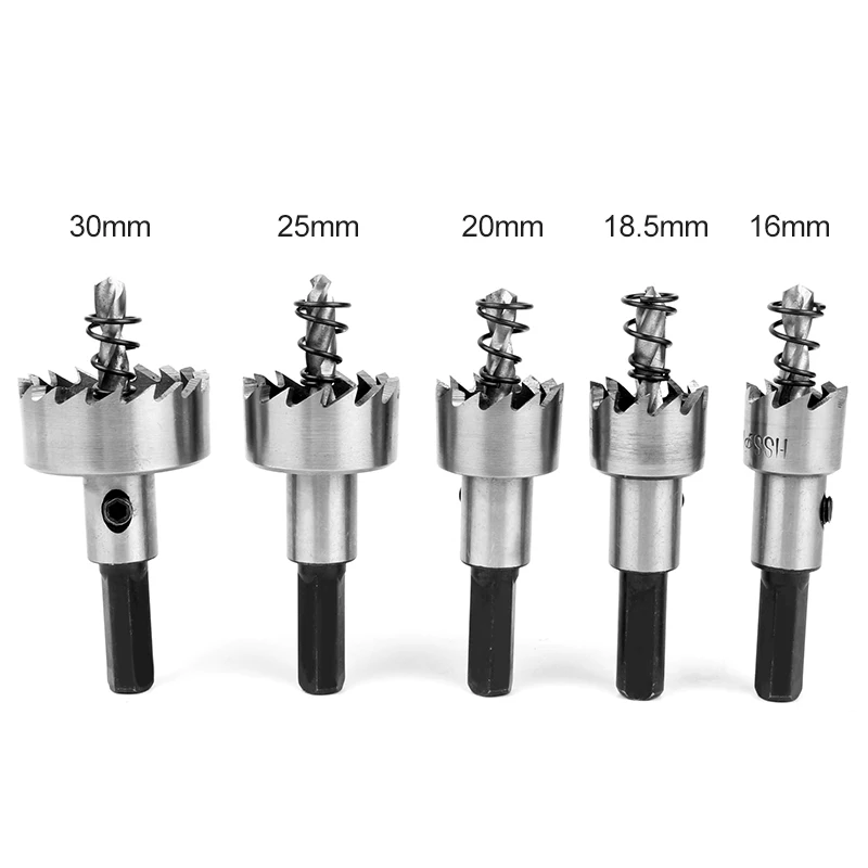 

5pcs 16/18.5/20/25/30mm Hole Saw Set High Speed Steel Core Drill Bit with L-type Wrench Woodworking Serrated Drill Bit