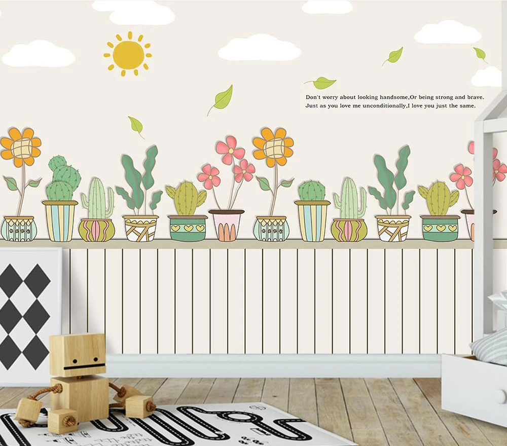 Custom wallpaper  Artistic hand-painted creative potted garden background wall