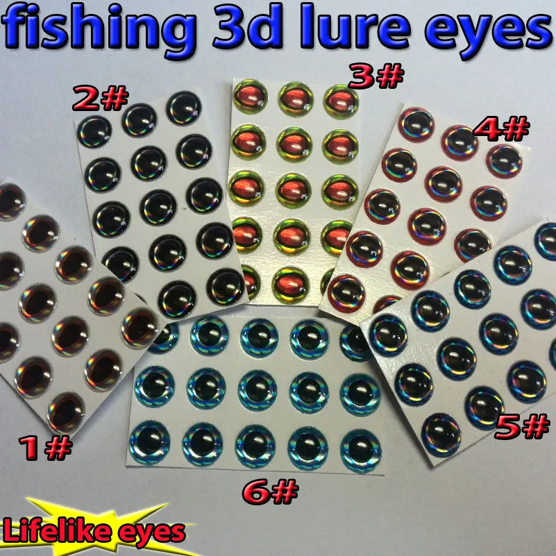 2025 new arrivals!!! fishing 3d lure eyes artificial fly eyes 6 kinds of mixed 1#+2#+3#+4#+5#+6#=1200pcs/lot