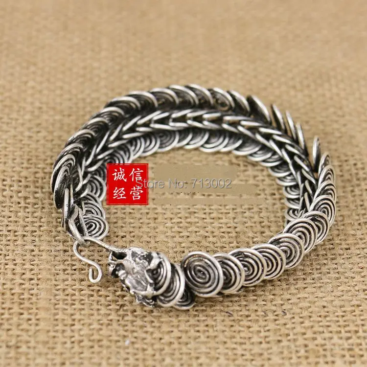 Rare Vintage Tibetan Silver Talisman Dragon Head Bracelet Bangle