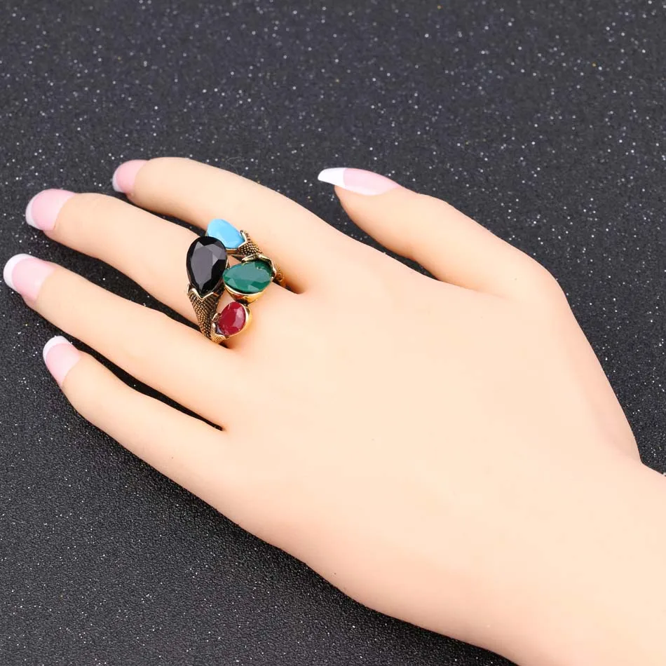 Kinel Fashion Jewelry 2020 New Boho Ring For Women Charm Red Green Four Stone Gold Color Vintage Rings Wholesale