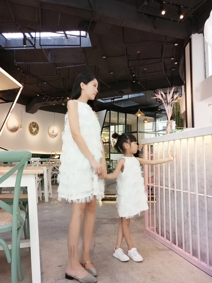 Mom and Daughter Dresses Wedding Sleeveless Dress Summer Mother and Daughter Clothes Birthday Party Matching Outfits Pink White