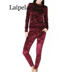 Autumn Women Warm Velvet 2 Two Piece Set Tracksuit Velor Soft Home Suit Women Fitness Set