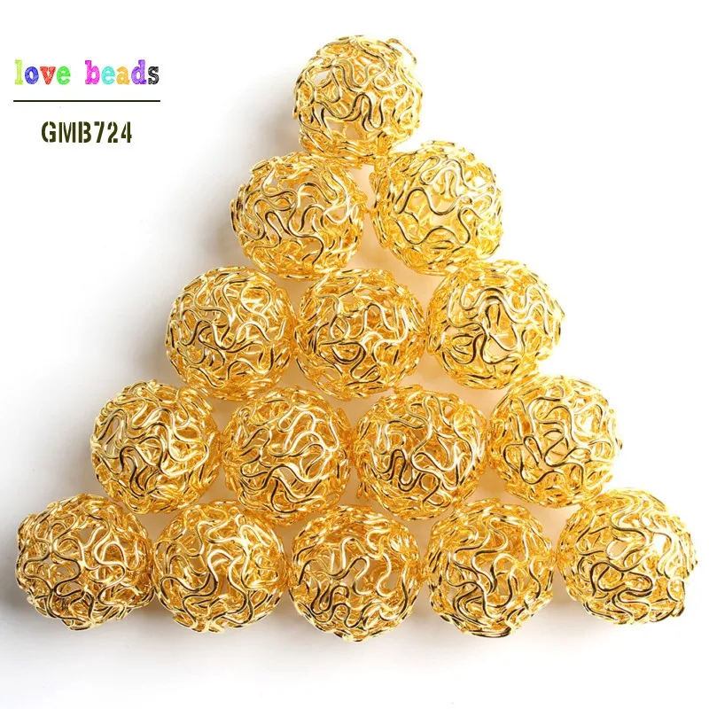 20pcs Silver Color Gold Bronze color Hollow Twist Ball Wire Beads 18mm for DIY Jewelry Earing Making