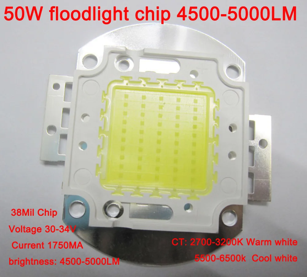 Imagem -03 - Epistar 45mil Integrado 50w Pães 50006000lm Fonte de Luz Chip de Cob Levou Holofote 3034v Atual 1750ma Peças Lote 38mil