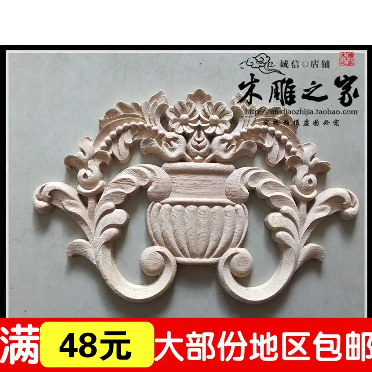 Dongyang woodcarving doors flower wholesale flower floral applique wood carved furniture cabinet flower basket