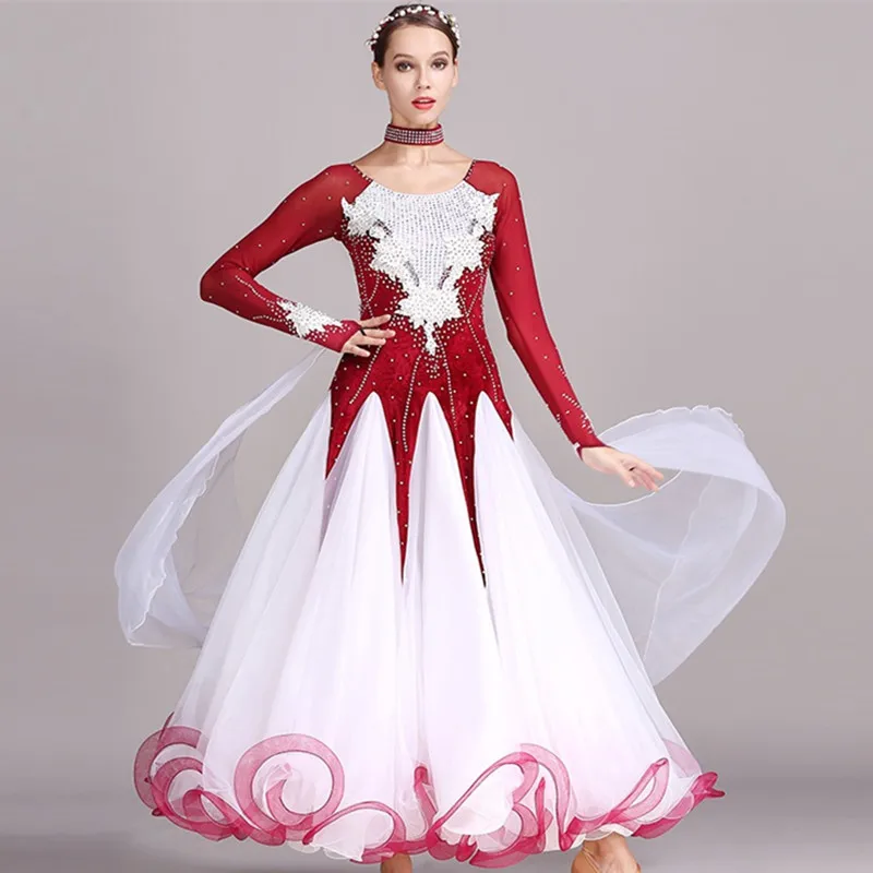 Velvet Stitching Applique Ballroom Dance Competition Dress Standard Dresses Modern Dance Costume Waltz Dress Luminous Costumes