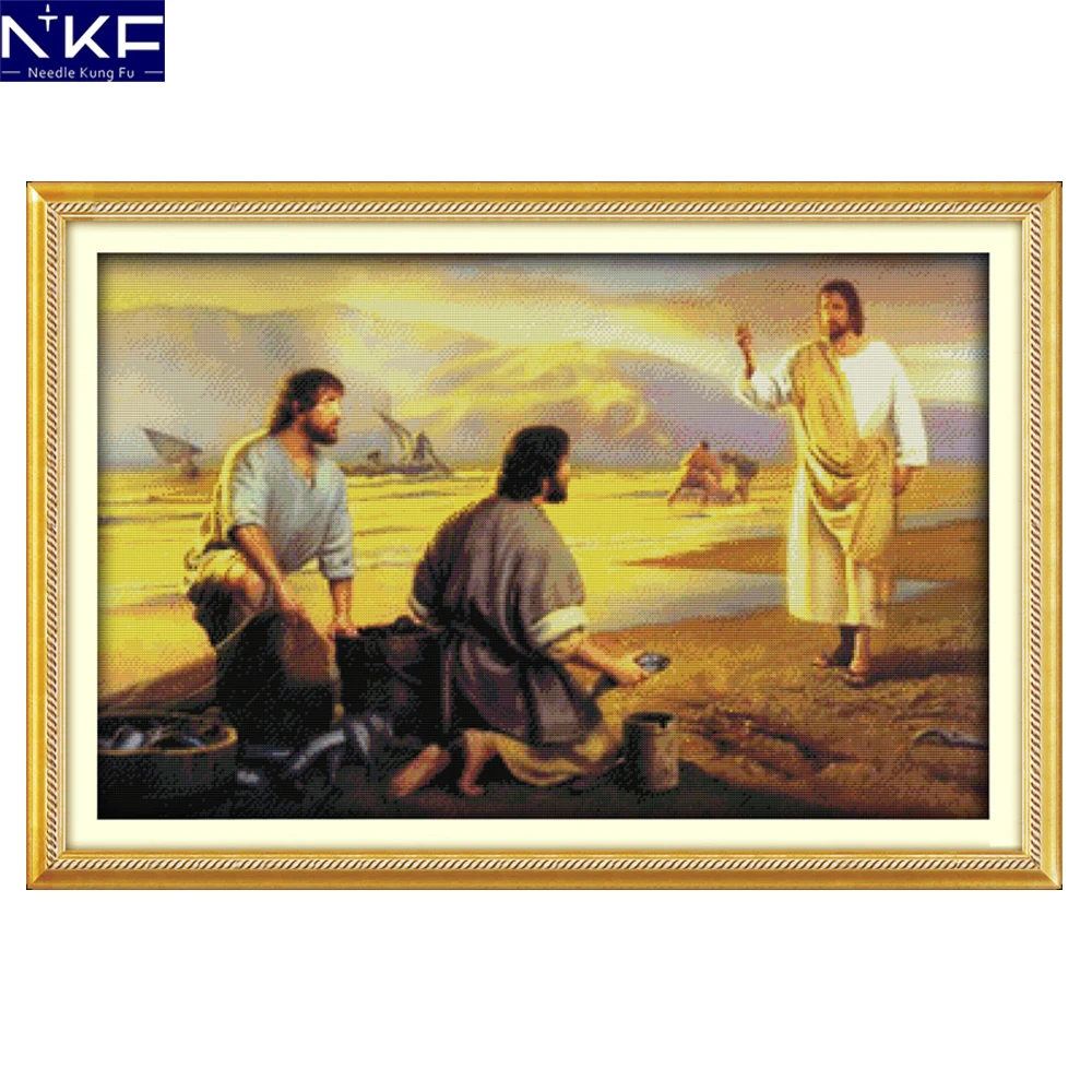 NKF Jesus Chanted Cross Stitch Needlework Religion Cross Stitch Kit Embroidery Cross Craft Chinese Cross Stitch for Home Decor