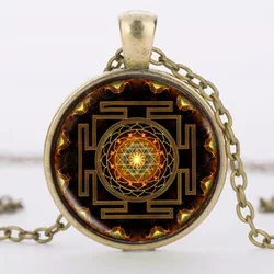 Caxybb Hot Buddhist Sri Yantra Jewelery Pendant Sacred Geometry Necklace  glass Jewelry Mandala Buddhist Necklace Women Jewelry