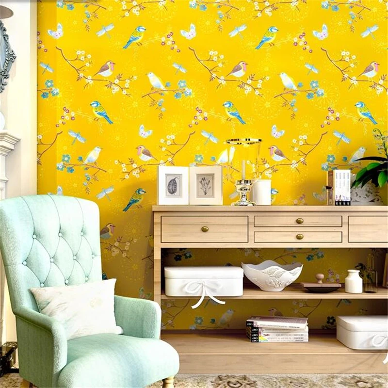 

beibehang American country wallpaper garden flowers and birds small fresh floral wallpaper living room TV background wall paper