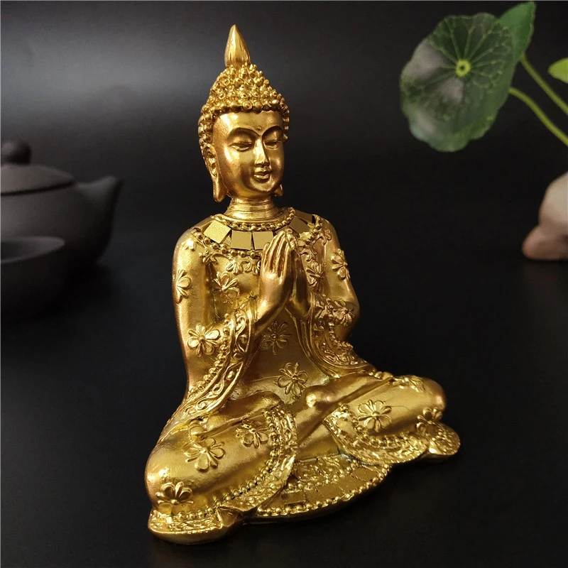 Golden Thailand Buddha Statue Home Garden Decoration Meditation Buddha Sculpture Hindu Fengshui Figurines Ornaments Crafts