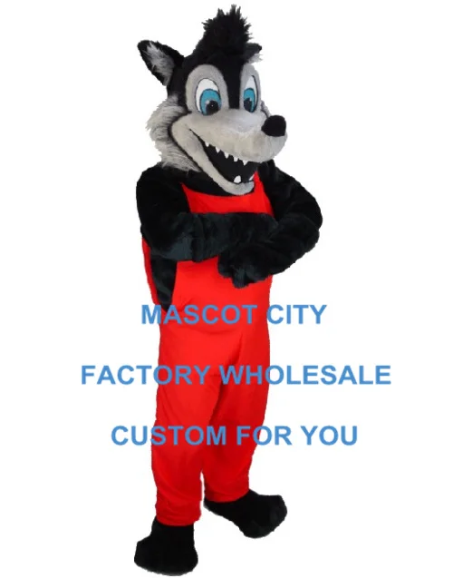 Hot Sale Mascot Red Cloth Black Big Bad Wolf Mascot Costume Adult Size Cartoon Character Carnival Party SW848