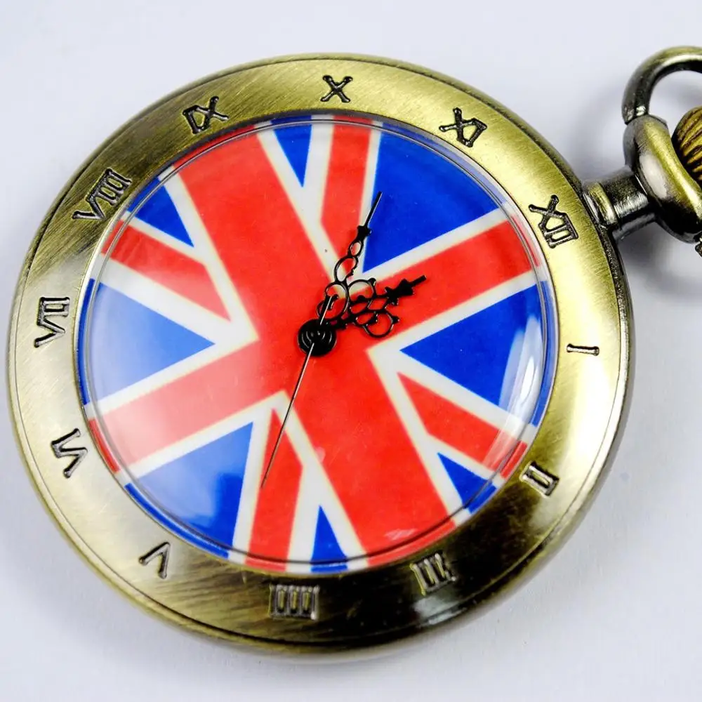 

6079 New European and American style big British flag pocket watch exquisite mini pocket watch with a good necklace