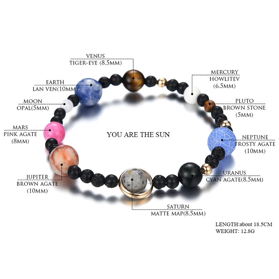 Charm Solar System 9 Planets Universe Stars Men Natural Stones Beaded Galaxy Strand Bracelets For Women Saturn Pluto Earth Moon