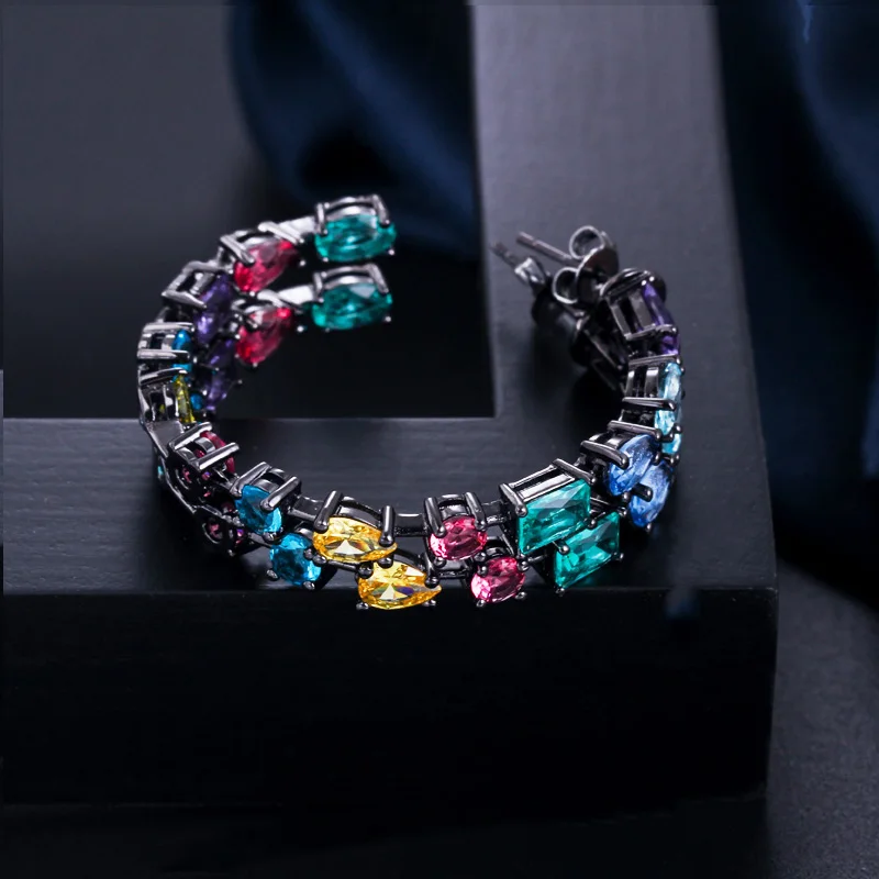 CWWZircons Trendy American Cubic Zirconia Crystal MultiColored Big Hoop Earrings Circle Round Design Women Ear Jewelry CZ561