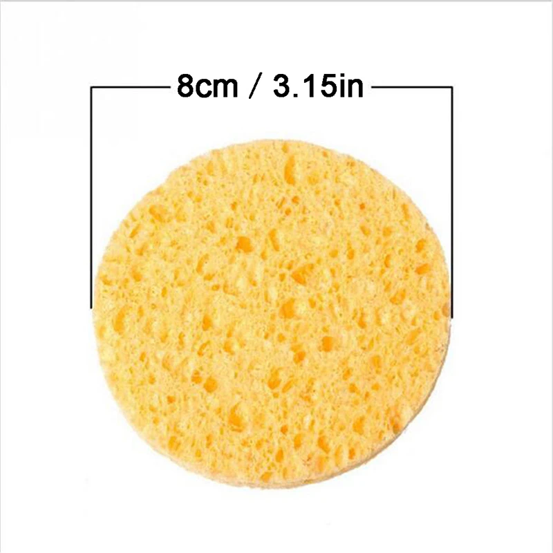 10 PCs Natural Wood Fiber Face Wash Cleansing Sponge Beauty Makeup Tools Accessories Round Yellow 8cm Dia