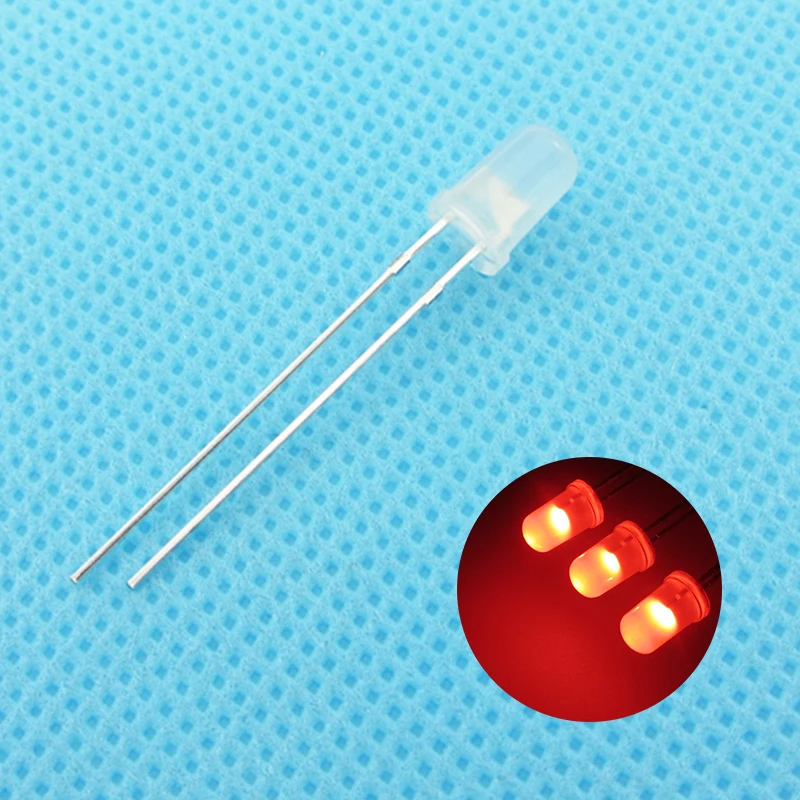 100 stks/partij F5 5mm Rode LED Ronde Light Emitting Diode Diffuus Mistige Ultra Heldere Lamp Kraal Plug-in DIY Kit Praktijk Groothoek