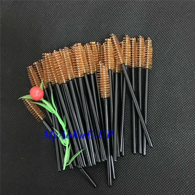 Wholesale 500 pcs/lot Black Handle Brown Disposable Glad Lash Cosmetic Eyelash Extension Eyelash Brush Mascara Applicator Wand