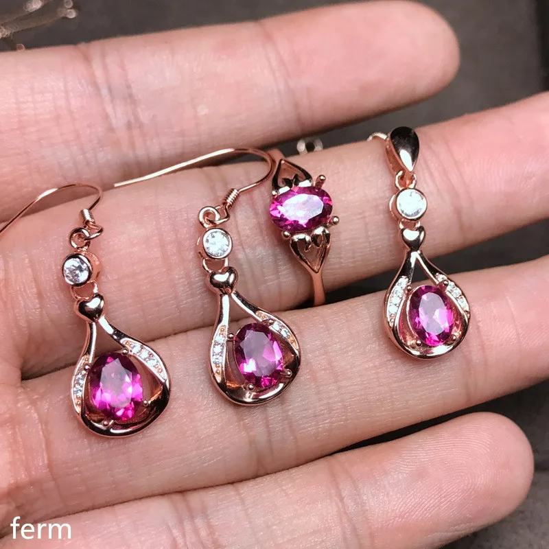 KJJEAXCMY boutique jewels 925 sterling silver inlaid pink toopa pendant ring earrings 3 set flowers flow curve new style