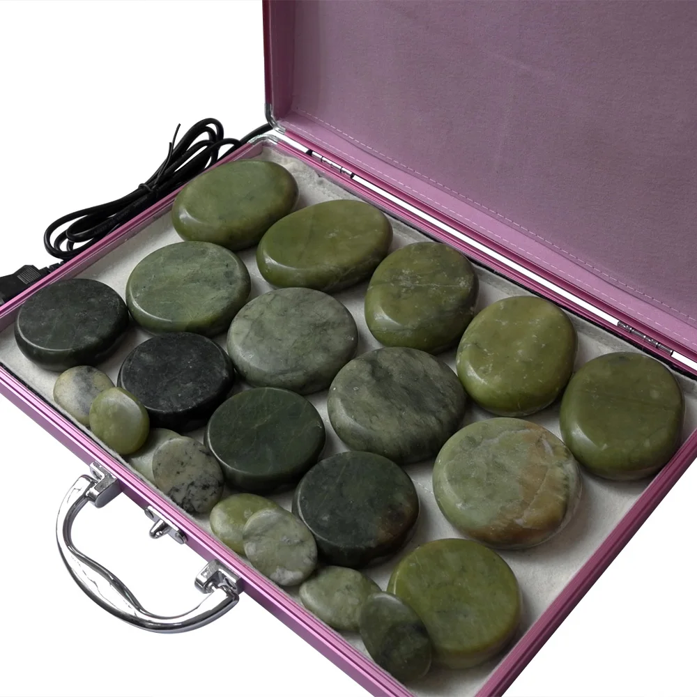 New tontin 22pcs/set green jade body massage hot stone face back massage plate salon SPA with heater box