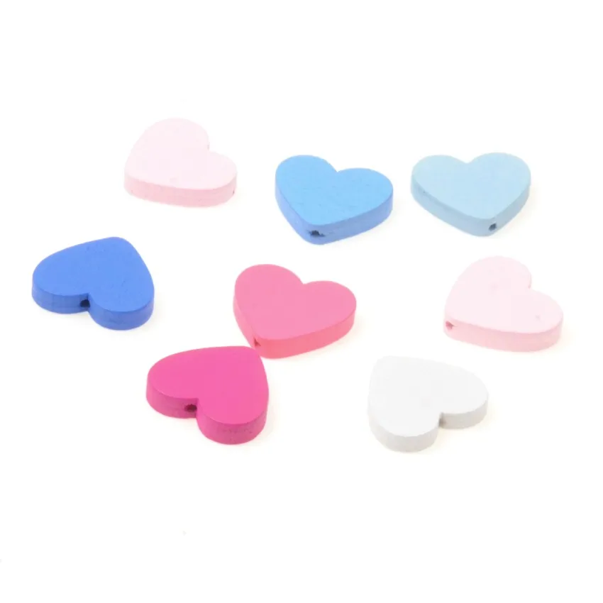 MIAOCHI DIY 30Pcs/Lot Love Heart Spacer Wooden Beads For Jewelry Makeing Baby Toys Pacifier Clip Crafts Wood Bead 24*21mm