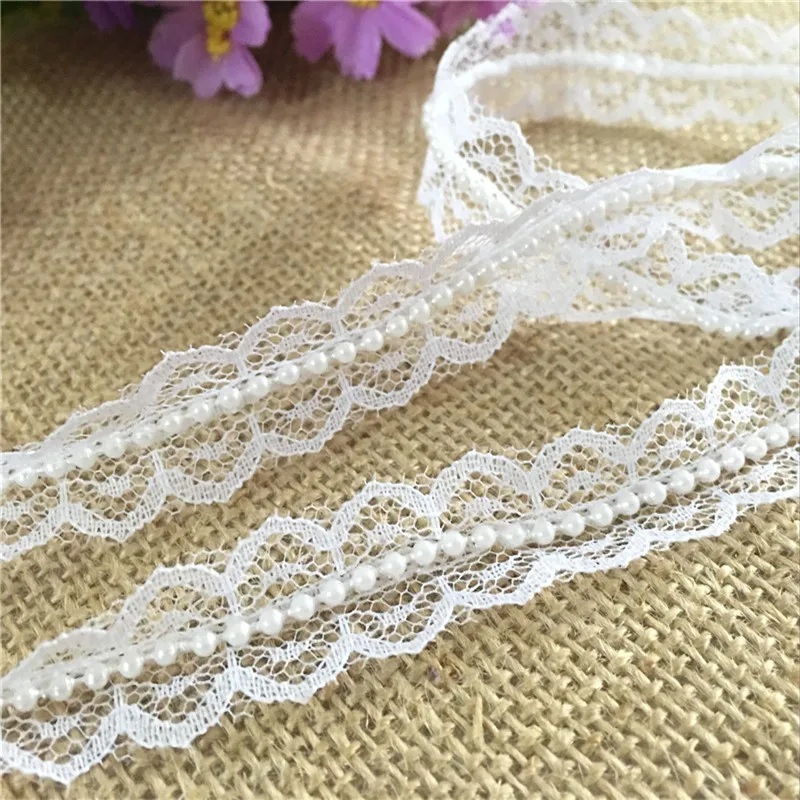 5M*  Vintage Style Lace White Pearl Ribbon Trim  Sewing craft Wedding Party Decoration (N.B. this is a cut from a roll)  7LS06