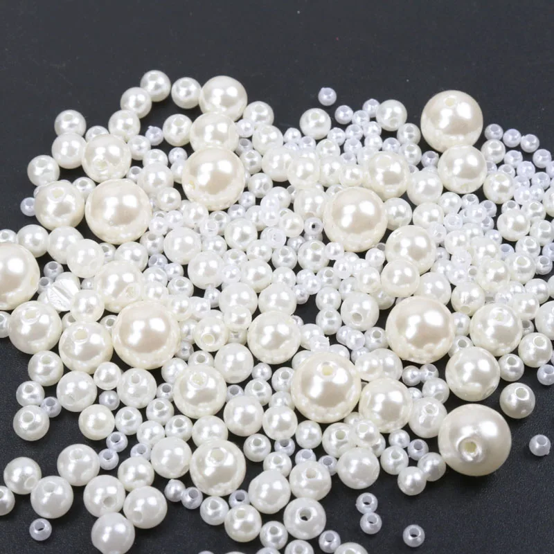 White Ivory 3 4 6 8 10 12 14 16 18 20mm Round Imitation ABS Pearl Beads For Craft Scrapbook Decoration DIY Sewing Craft Supplies