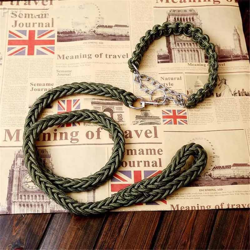Double Strand Rope Large Dog Leashes Metal P Chain Buckle Contrast Color Pet Traction Rope Collar Set For Big Dogs 1.2m Length