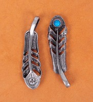 10PC Vintage Silver Tribal Turquoise Feather Leathercraft Necklace Chock Pendant