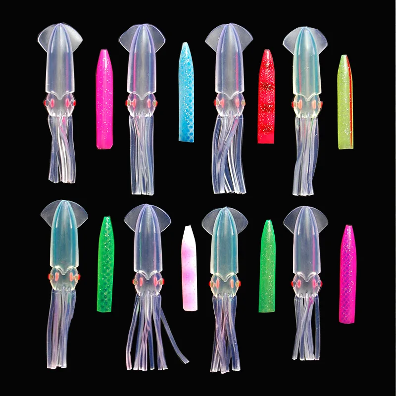 12pcs 12cm Soft Plastic Squid Fishing Lure For Jigs Big Game Fishing Luminous Squid Skirts Artificial Jigging Bait Lures