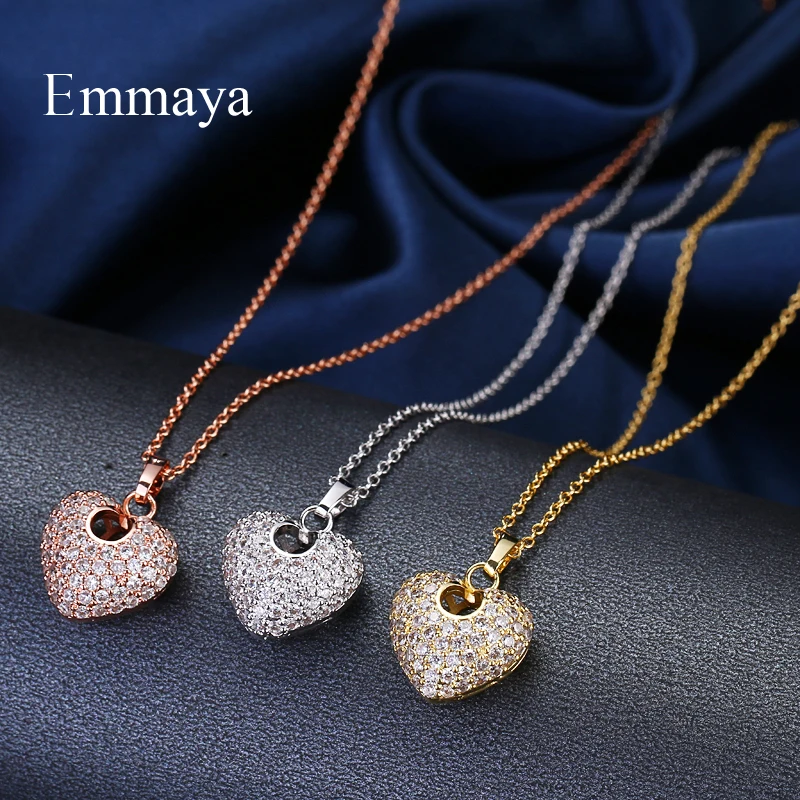 Emmaya Brand Fashion Charm AAA Cubic Zircon Multicolor Romantic Heart Pendant Jewelry Necklaces For Woman Wedding Party Gift