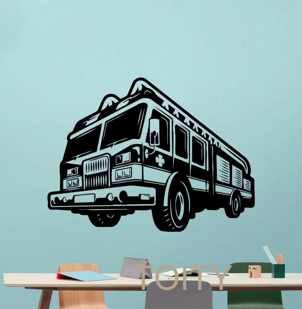 Fire Truck Wall Decal Engine Fireman Firefighter Vinyl Sticker Home Boy Room Interior Art Decoration Creative Art Mural