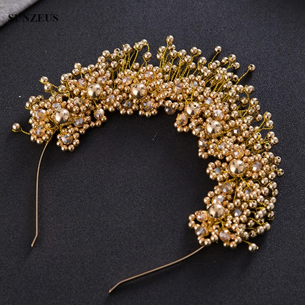 Headwear nupcial feito à mão para mulheres, coroa do casamento, penteados elegantes, pérolas impressionantes, acessório formal do cabelo da festa