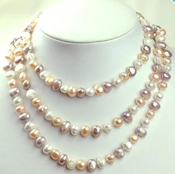 

Stunning Multicolor Natural White Pink Purple Baroque Shape Freshwater Pearl Necklace Earrings 120cm Long Pearl Jewelry