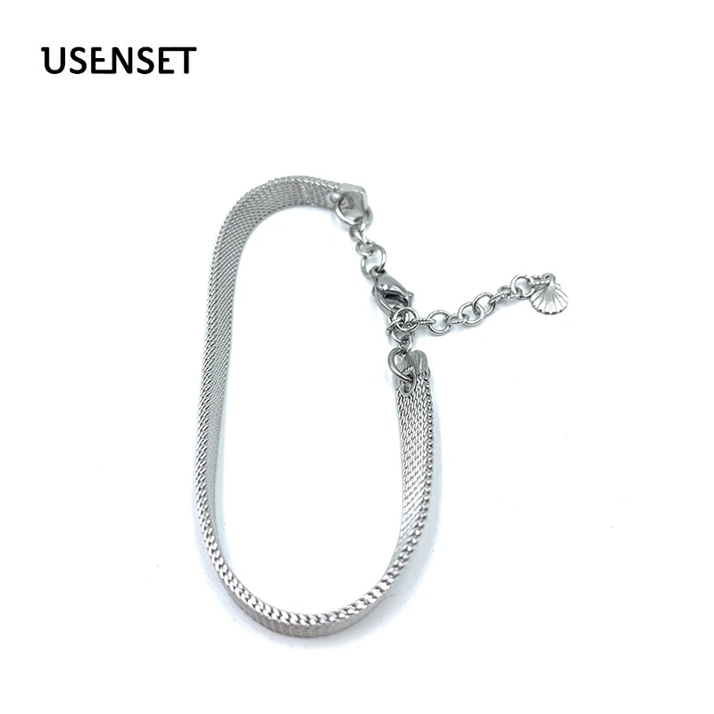 USENSET bracciale in maglia di acciaio inossidabile gioielli da donna 6MM bracciale rigido milano colore argento