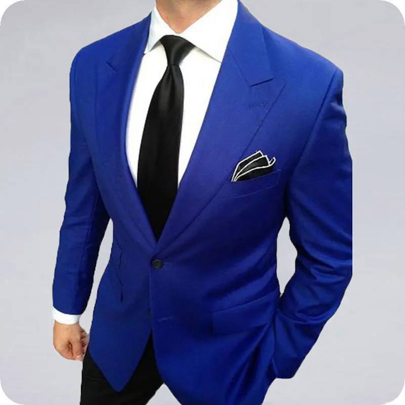 

Royal Blue Men Suits for Wedding Wide Peaked Lapel Groom Tuxedos Custom Made Men's Classic Suits with Pants Ternos 2Piece Jacket